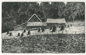 "Demonskog", linje- och akvatintetsning, 1985, 12 x 20 cm, upplaga: 50 ex. Motiv från Tidaholm, Västergötland