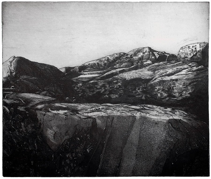"Klippor", linje- och akvatintetsning, 1982, 30 x 35 cm, upplaga: 45 ex.