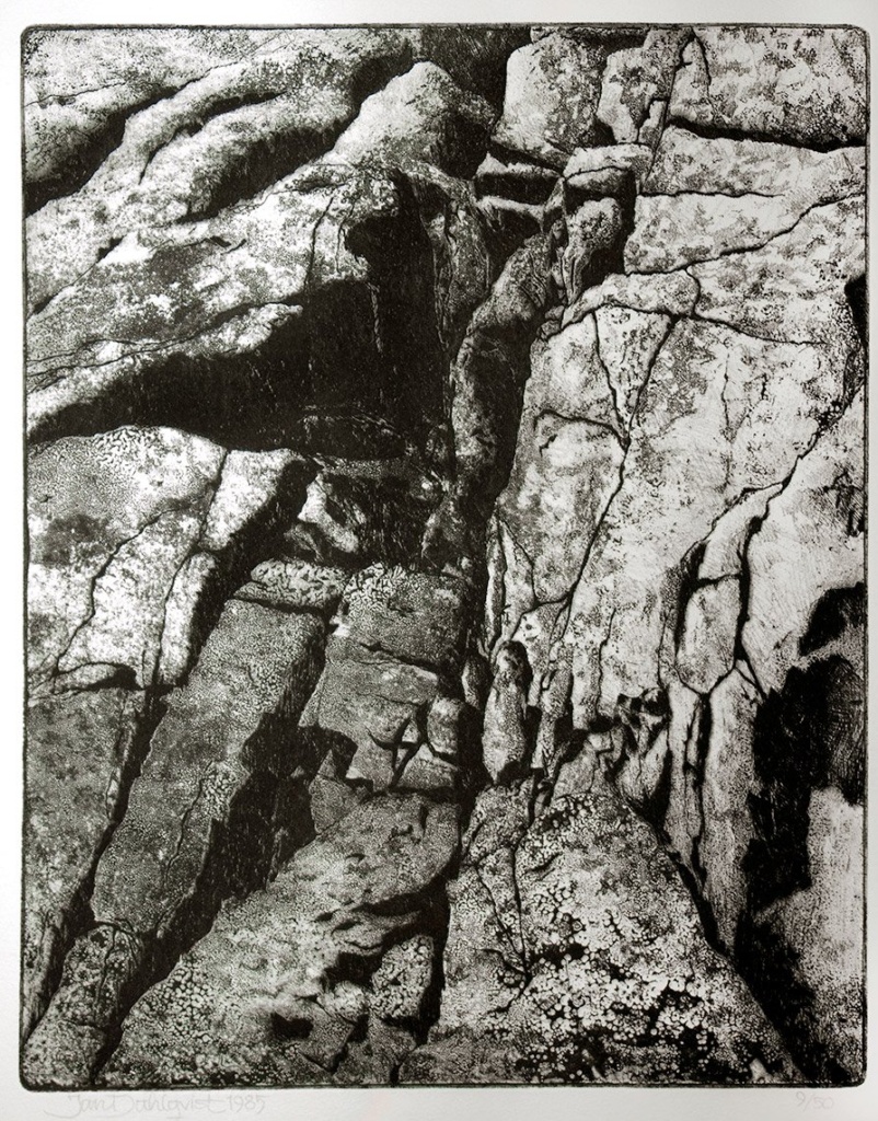 "Klippor, Lindås", linje- och sockerakvatintetsning, 1985, 23 x 29,5 cm, upplaga: 50 ex.