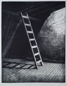 "Skuggstege", linje- och akvatintetsning, 1986, 34,5 x 26,8 cm, upplaga: 60 ex