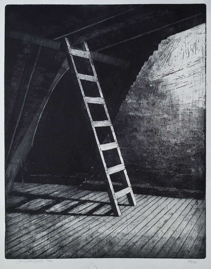 "Skuggstege", linje- och akvatintetsning, 1986, 34,5 x 26,8 cm, upplaga: 60 ex