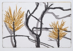 "Snårskog", färgetsning, två plåtar, 1989, 10 x 15 cm, upplaga: 50 ex.