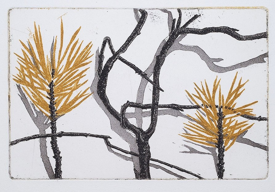 "Snårskog", färgetsning, två plåtar, 1989, 10 x 15 cm, upplaga: 50 ex.