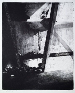 "Vindsljus", linje- och akvatintetsning, 1981, 37,5x 30 cm, upplaga: 50 ex.