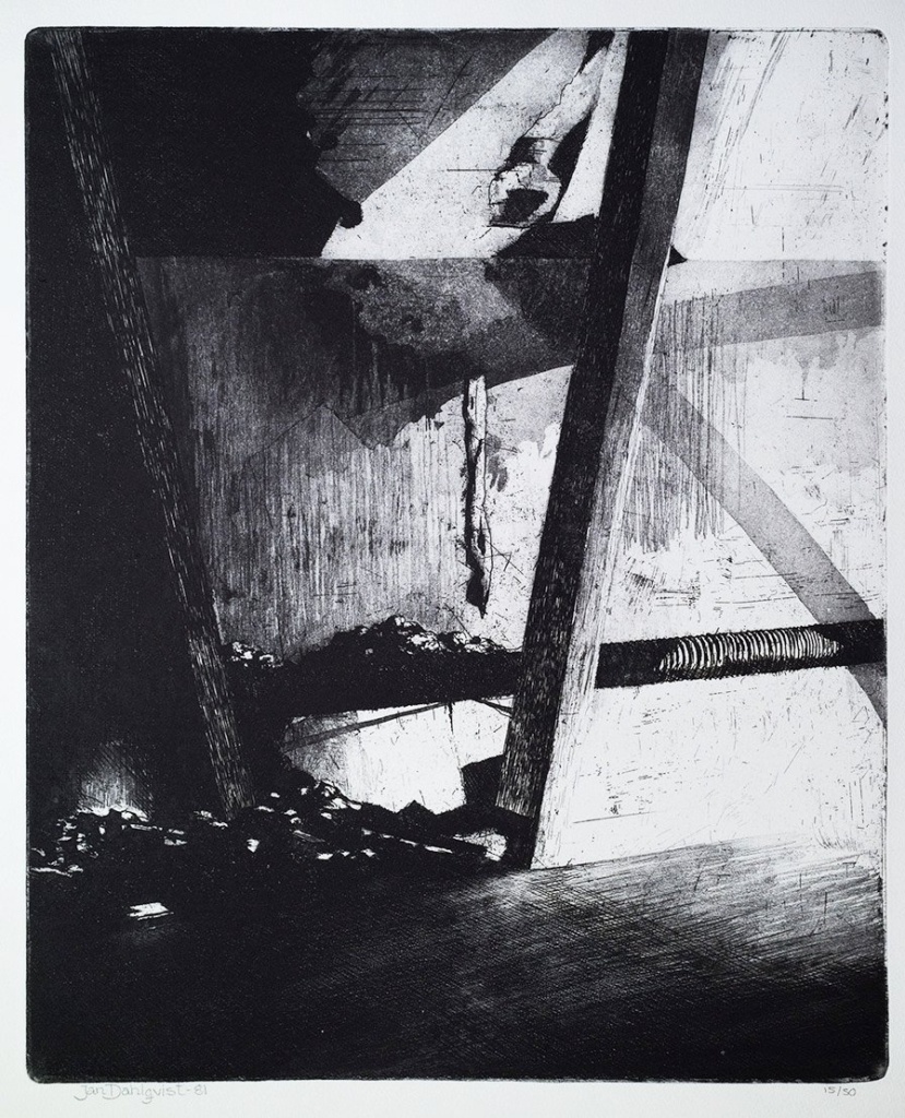 "Vindsljus", linje- och akvatintetsning, 1981, 37,5x 30 cm, upplaga: 50 ex.