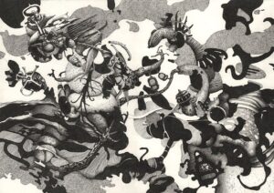 "Dialogmodellen", teckning, 2015, 42 x 30 cm. Kulspetspenna, arkivbeständigt bläck.