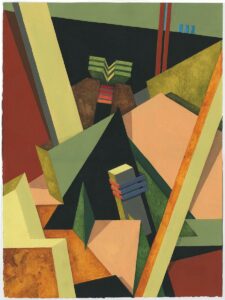 "Konkret Vision III", akvarell, vinylfärg, färgpenna, 2017, 38 x 28 cm.