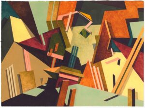 "Konkret Vision II", akvarell, vinylfärg, färgpenna, 2017, 28 x 38 cm.