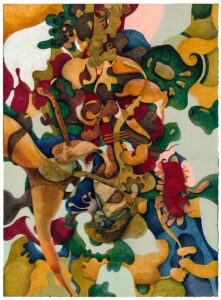 "Springer förbi", akvarell- gouachemålning, färgpenna, 2012, 38 x 28 cm.