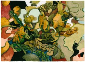 "Upplöst", akvarell- vinylmålning, färgpenna, 2011, 28 x 38 cm.