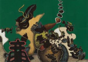 "Avfärd", teckning, målning på papper, 21 x 29,7 cm, 2020