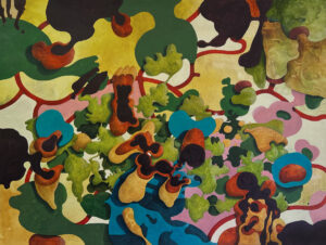 "Balansrubbning", akvarell, vinyl, färgpenna, 2022. 45 x 60 cm