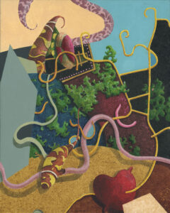 "Beväxt". Tusch, vinyl- akvarellfärg, färgpenna på akvarellpannå. 30 x 24 cm. 2023