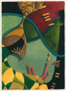 "Cirkuskonster", akvarell, vinylfärg, färgpenna på papper, 2022, 23,3 x 16,8 cm.