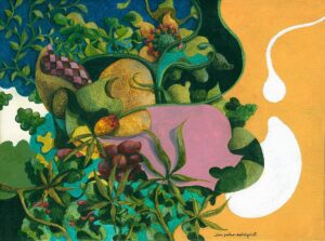 "Inblandad", målning, profan ikon, 2021, 13,3 x 17,7 cm.