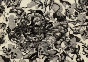 "Kryller-Myller", teckning, 2013, 29,5 x 43 cm. Kulspetspenna, arkivbeständigt bläck.