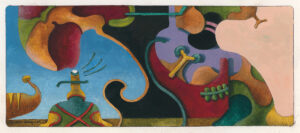 "Ljuspunkt", akvarell, vinyl, färgpenna, 2022-10-06. 9,5 x 23,2 cm.