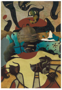 Meeting Point" , teckning, kulspetspenna (pigmentbläck), tusch, akvarell, gouache, färgpenna. 39,8 x 27,7 cm