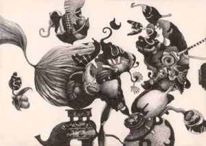 "Påtryckning", teckning, pigmentbläck, 2019, 21 x 30 cm