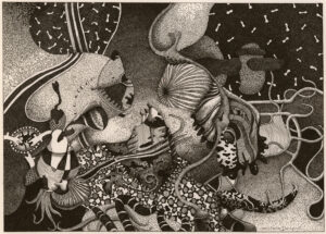 "Polarisering", teckning, pigmentbläck, 2019, 21 x 30 cm