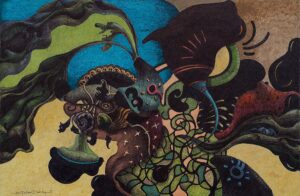 "Saturnalia", teckning, tusch, 2021, 24 x 36 cm.