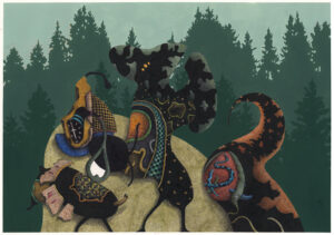 "Skogsutflykt", teckning, målning, 2023, 27,8 x 40 cm