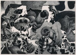 "Symbioser", teckning, 2020, 16,5 x 23,5 cm