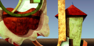 "Tuppstaden", digigrafi, 8 x 17 cm, 1996. © Jan Peter Dahlqvist, 2024