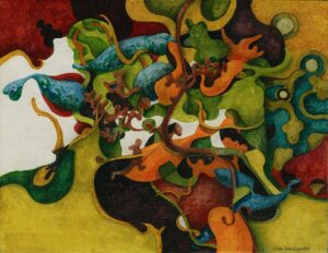 "Löpare", profan ikon, akvarell- gouachemålning, färgpenna, vax på kritgrunderad plywood, polerad, 2010, 14,5 x 18,5 cm