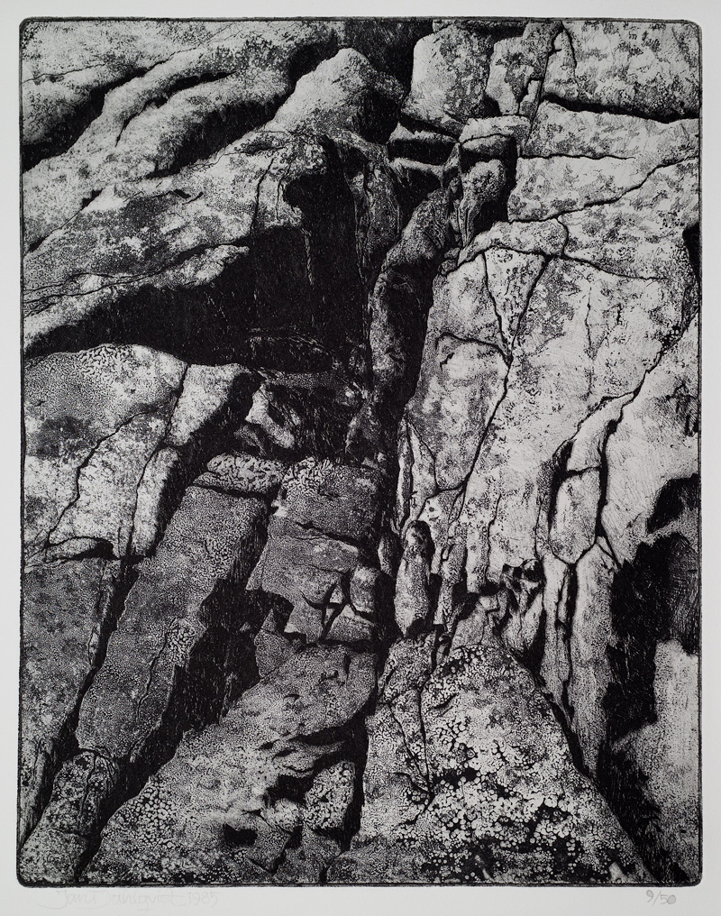 ”Klippor, Lindås”, etsning, sockerakvatint, 1985, 23 x 29,5 cm, upplaga: 50 ex.