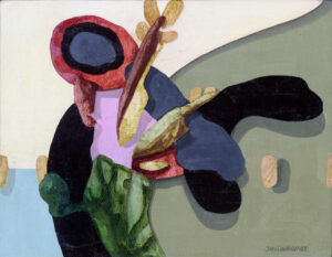 "Kontrapost", profan ikonmålning, 2003, 18 x 12 cm. Akvarell, vinylfärg, färgpenna, vax, på kritgrunderad plywood, polerad