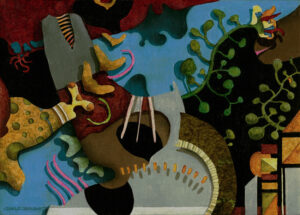 "Spinal", profan ikonmålning, 2017, 14,2 x 20,4 cm. Akvarell, vinylfärg, färgpenna, vax, på kritgrunderad plywood, polerad