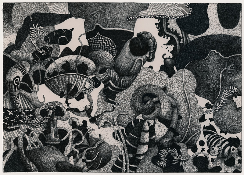 "Symbioser", teckning, 2019, 16,6 x 23,5 cm