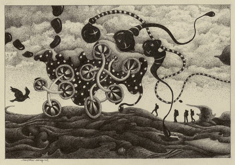 ”Upptäktsfärd", teckning, 18,5 x 27,3 cm, 2021