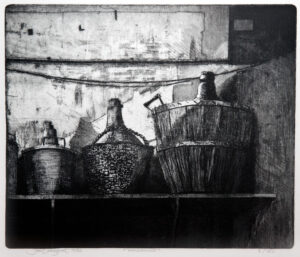 "Vinkannor", etsning, 1982, 26 x 29 cm. Upplaga: 150 ex.