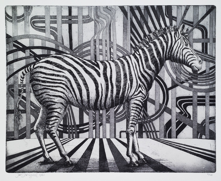 "Zebra", etsning, 1990, 28,5 x 35,5 cm, 40 ex.